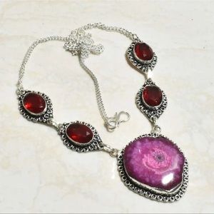 #289 Solar Quartz Druzy & Garnet Handcrafted Necklace NWOT